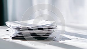 Stack of white paper sheets on a bright surface