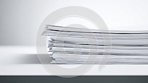 Stack of white paper sheets on a clean white surface