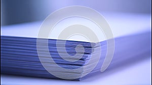 Stack of white paper sheets close up on white surface