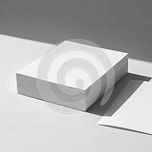 Stack of White Paper Sheets on Light Gray Surface with Shadow