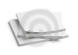 Stack of white paper sheets on a plain white background for office or school use