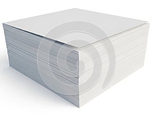 Stack of white paper sheets on a plain white background isolated on white background