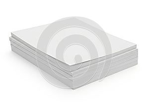 A stack of white paper sheets on a plain white background for office use