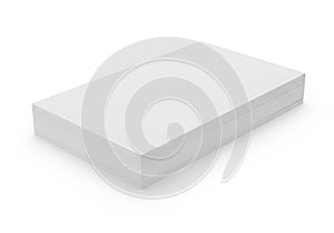 Stack of white paper sheets on a plain white background for office use