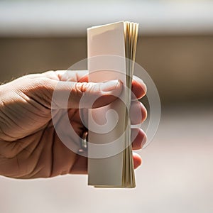 A stack of white paper slips