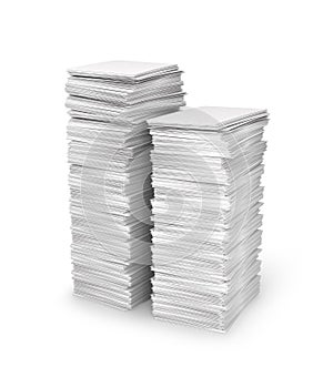 Stack of white papers isolated on white background