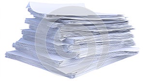Stack of white papers isolated on white background