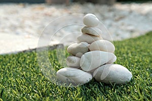 Stack of white pebble stones