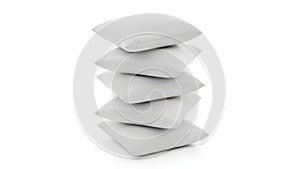 Stack of white pillows isolated on white background