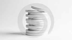 Stack of white pills isolated on transparent background