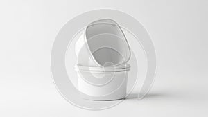 Stack of white plastic containers isolated on white background