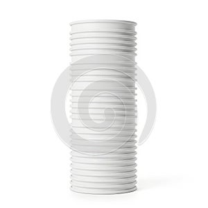 Stack of white plastic containers isolated on white background