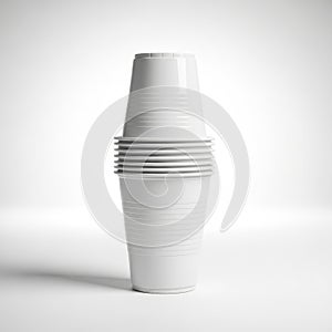 Stack of white plastic cups isolated on white background