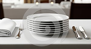Stack of white plates isolated on transparent background