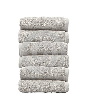 Stack of white plush hotel towels isolated