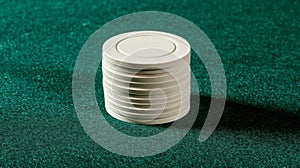 Stack of White Poker Chips on Green Felt Table