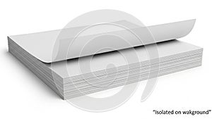 Stack of white printer paper isolated on white background