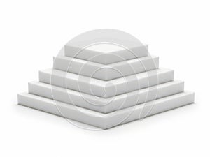 Stack of white rectangular blocks forming a pyramid shape isolated on white background