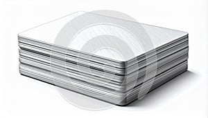 Stack of White Rectangular Metal Plates on a Bright White Background