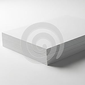 A stack of white, rectangular sheets of paper neatly arranged. The paper is smooth, with a clean,
