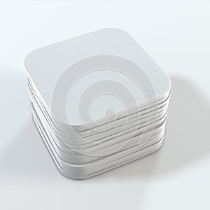 Stack of white square coasters. Mock up template for your design. 3d rendering