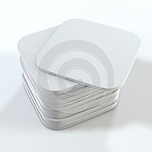 Stack of white square coasters. Mock up template for your design. 3d rendering