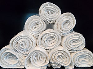 A stack of white towels background