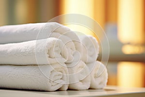 Stack of White Towels on Table