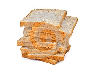 Stack of whole wheat bread slice isolated on white