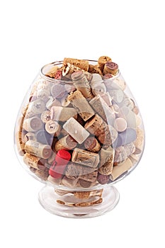 Stack of wine corks isolated on white