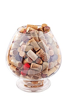 Stack of wine corks isolated on white