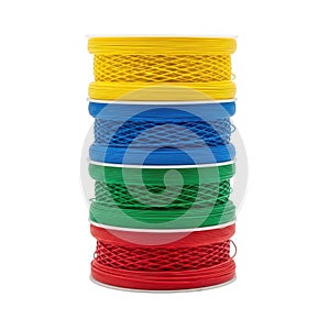Vibrant stack of colored wire spools