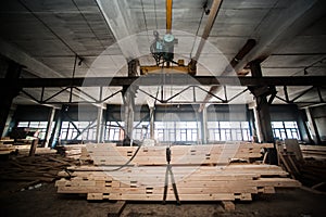 Stack wood beams in the factory