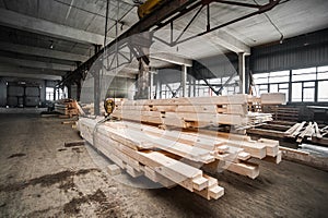 Stack wood beams in the factory