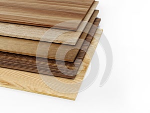 Stack of wood planks isolated on white background. 3D illustration