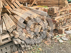 Stack of wood in storage warehouse