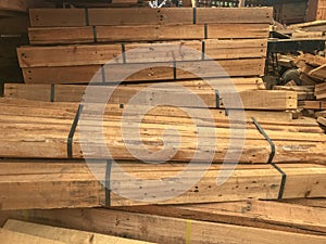 Stack of wood in storage warehouse