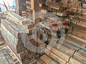 Stack of wood in storage warehouse