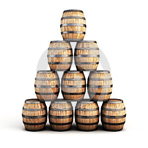 Stack of wooden barrels