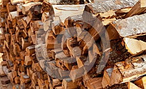 Stack of wooden logs for firewood