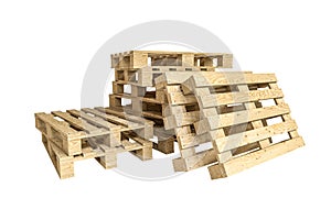 Stack of wooden pallets isolated on white
