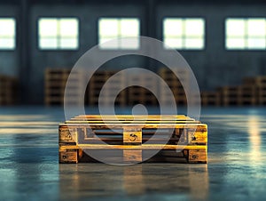 A stack of wooden pallets sitting on top of a floor in a warehouse photo