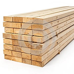 Stacks of wooden planks isolated on white background photo