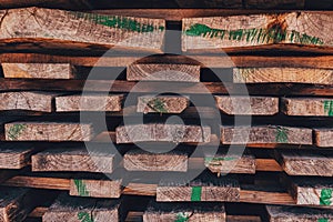 Stack of wooden planks solid-sawn timber construction material