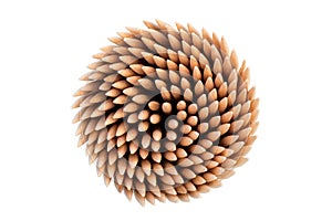Stack of wooden toothpicks viewed from above