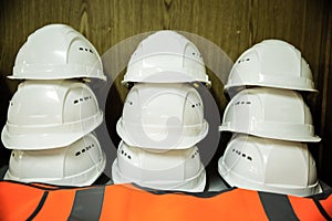 Stack of workers' helmets