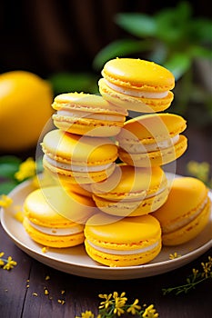 Stack of yellow macarons