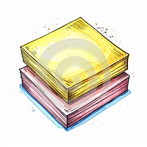 Stack of Yellow and Pink Sticky Notes Watercolor Illustration