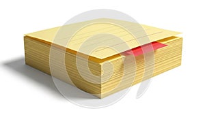 Stack of yellow post-it notes isolated on white background