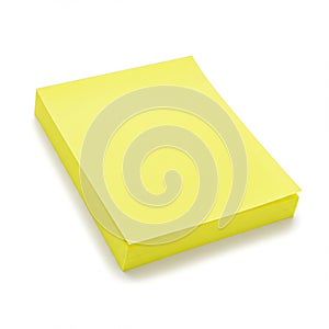 A stack of yellow sticky notes is arranged neatly against a white
